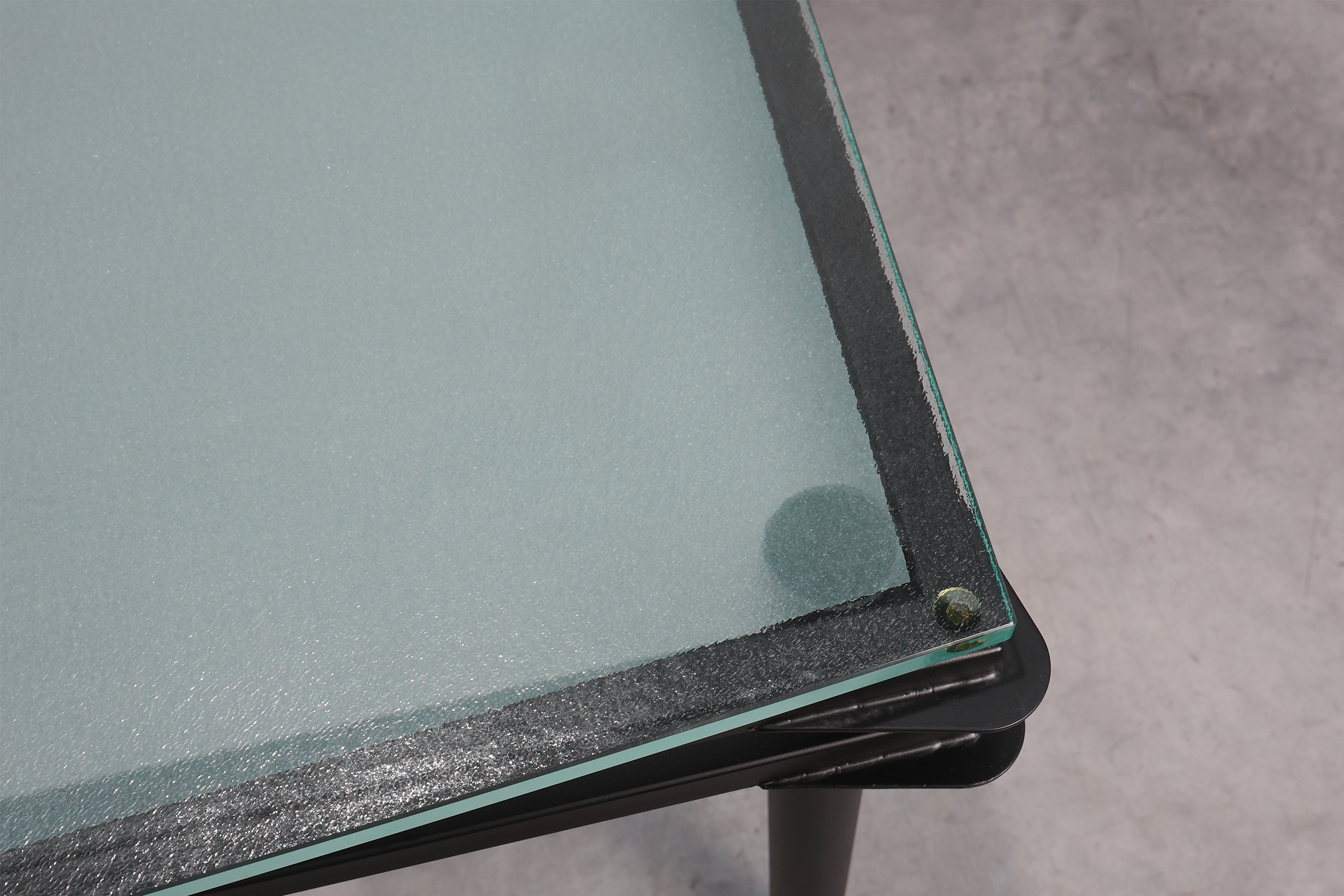 Modernist Dining Table with Black Metal Base and Glass Top, Belgium 1980sthumbnail